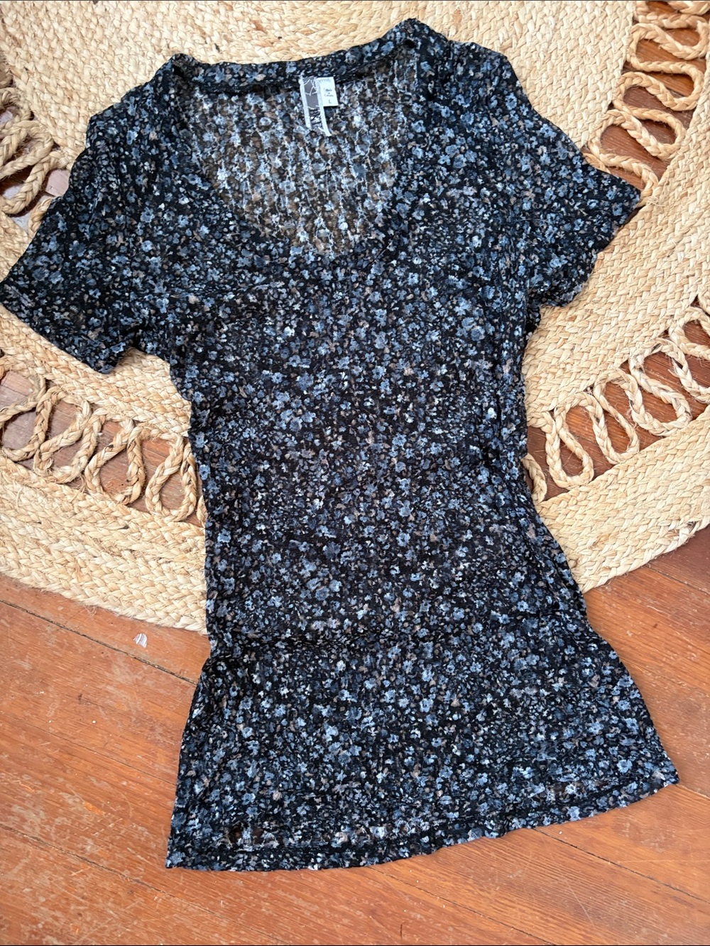 BKE Black Tunic with Blue Floral Print